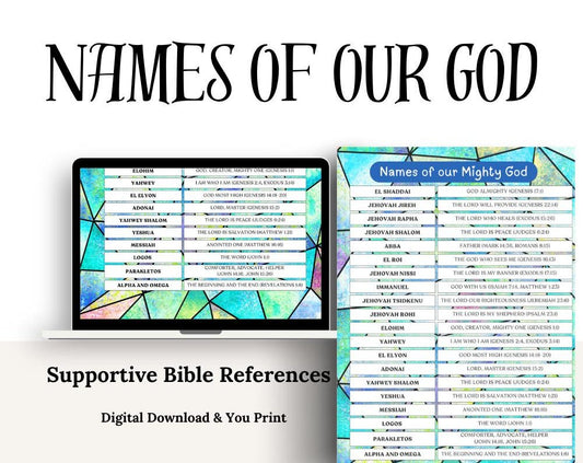 Names of God Printable Chart: Bible Verse Scripture Decor